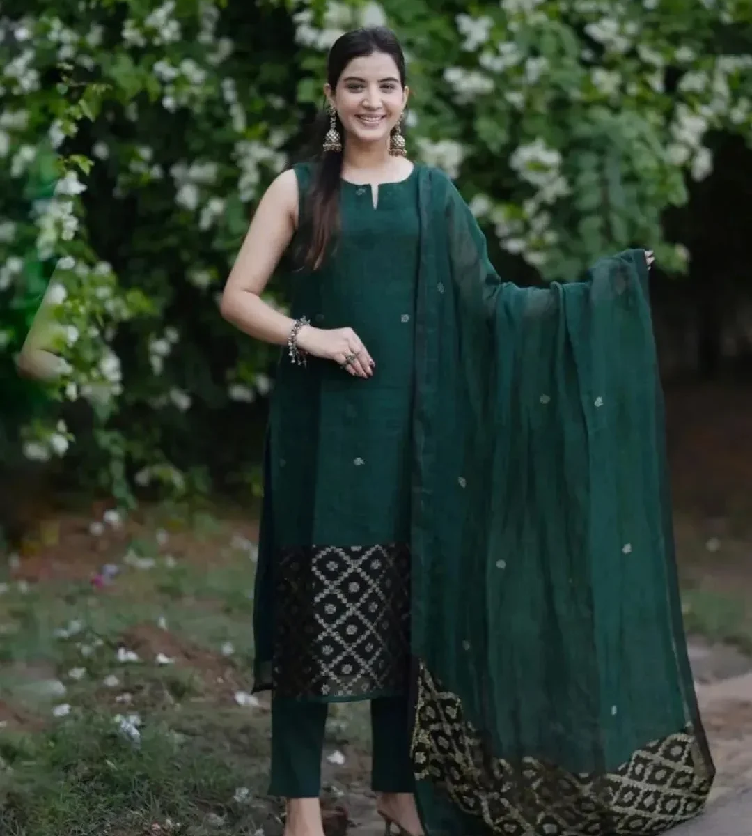 Bottle Green Kurti Set