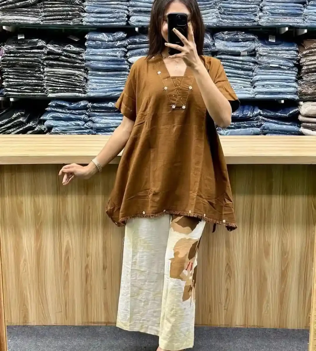 Brown Cotton Printed Co-Ord Set