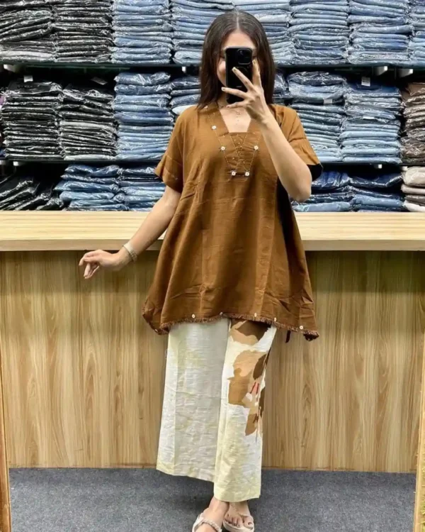 Brown Cotton Printed Co-Ord Set