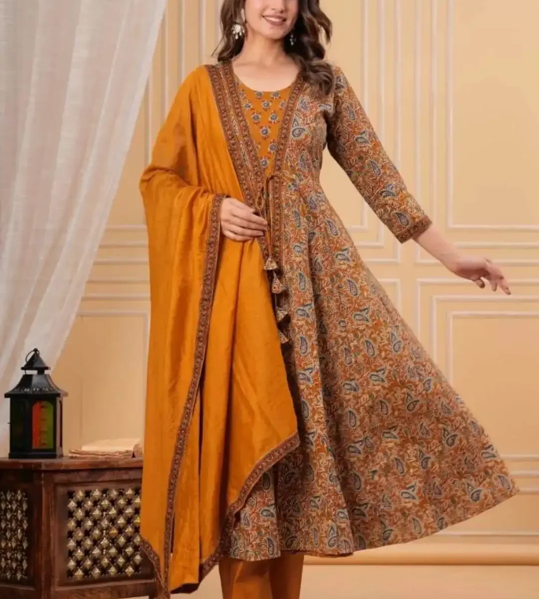 Cotton Ajrakh Printed Anarkali Suit Set​