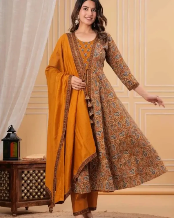 Cotton Ajrakh Printed Anarkali Suit Set​