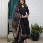 Cotton Black Anarkali Kurti​ Pant Dupatta Set