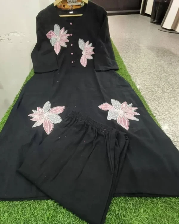 Cotton Black Color Kurti Palazzo Set