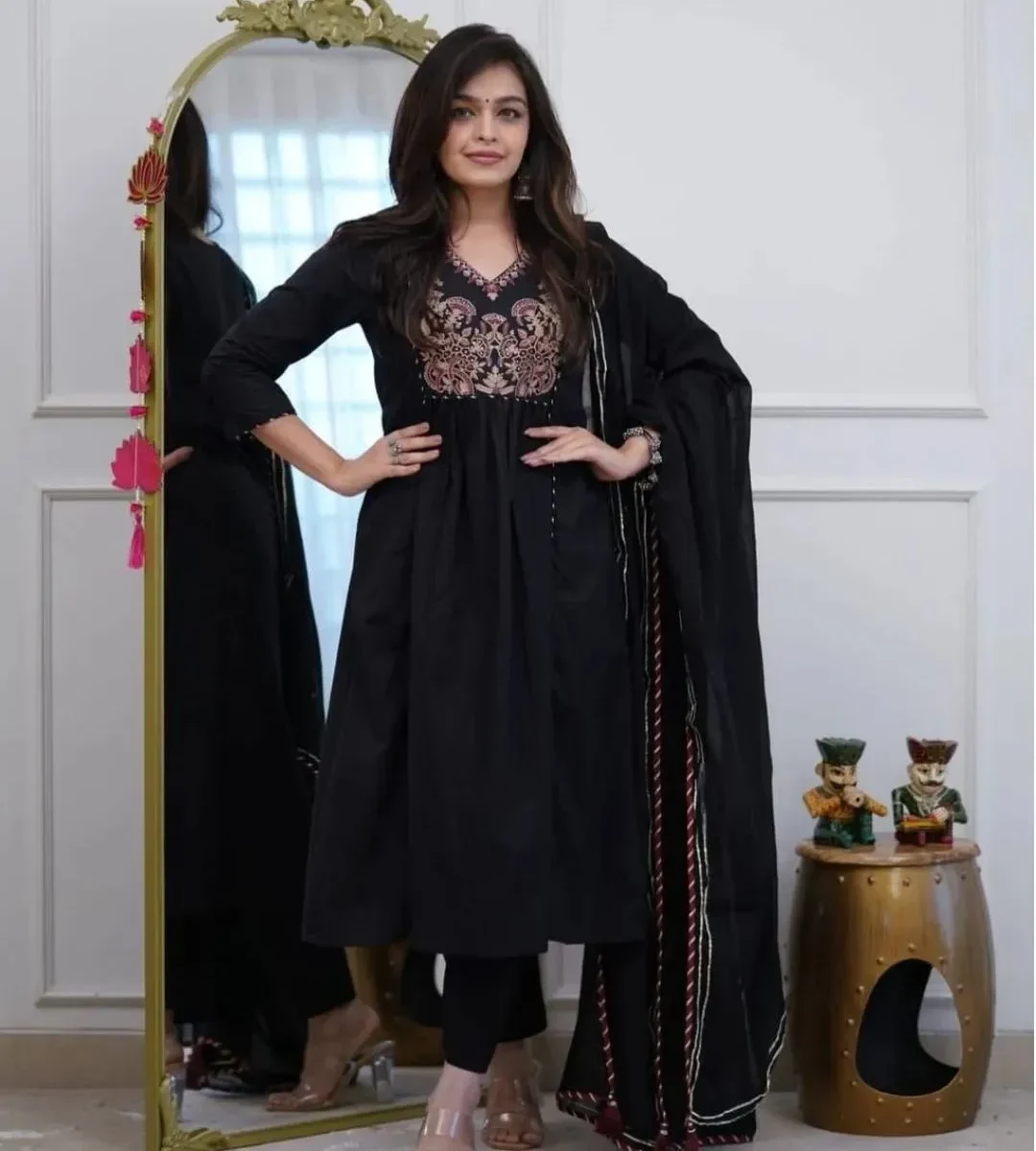 Cotton Black Flared Suit Set