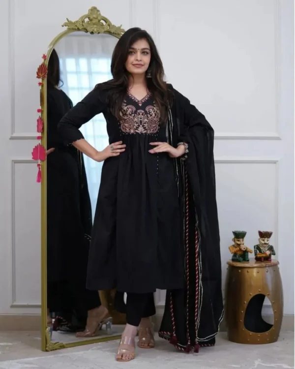 Cotton Black Flared Suit Set