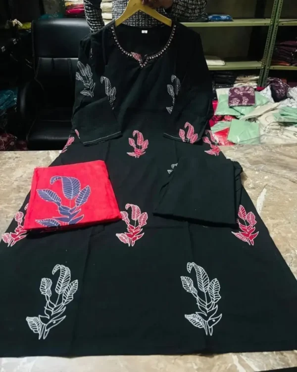Cotton Black Kurti Pant Dupatta Set