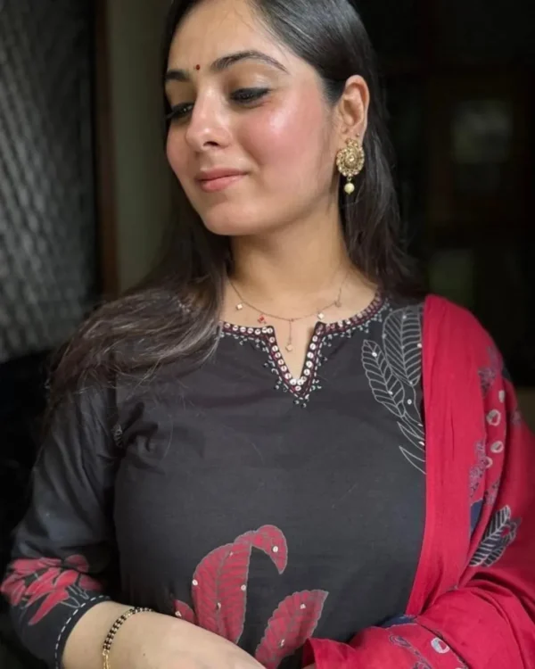 Cotton Black Kurti Pant Dupatta Set