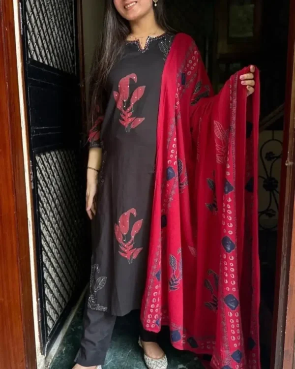 Cotton Black Kurti Pant Dupatta Set