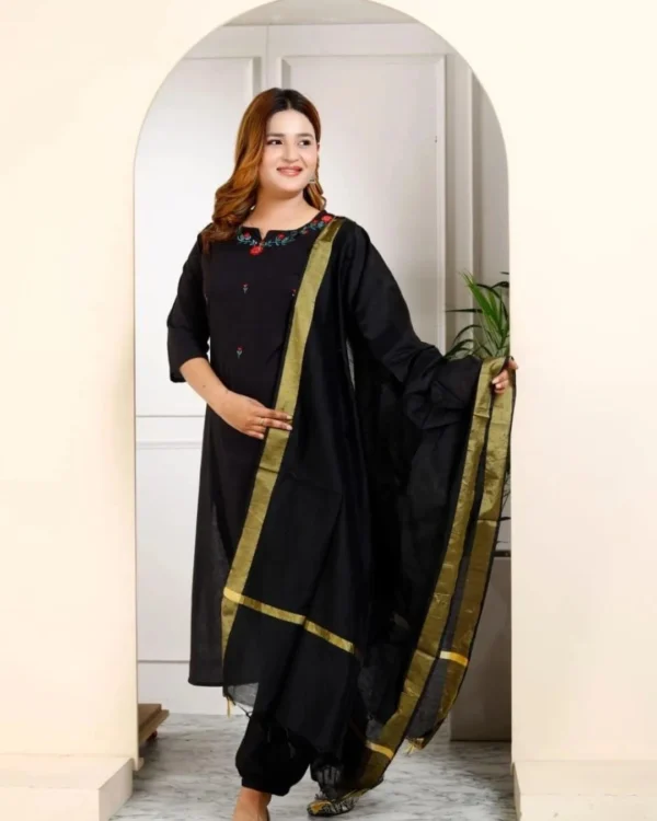 Cotton Black Kurti With Dupatta