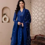 Cotton Blue Anarkali Suit Set
