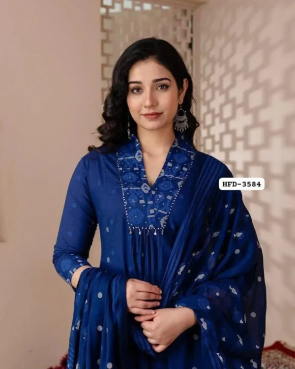 Cotton Blue Anarkali Suit Set