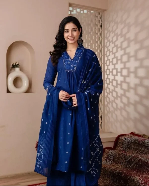 Cotton Blue Anarkali Suit Set