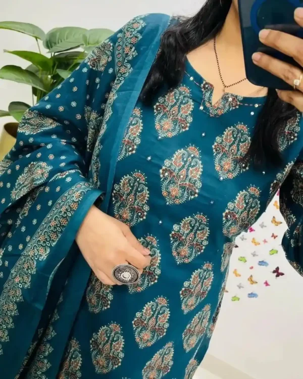 Cotton Blue Floral Kurti Front