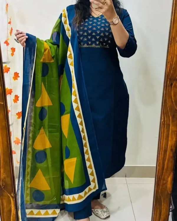Cotton Blue Floral Printed Suit Set