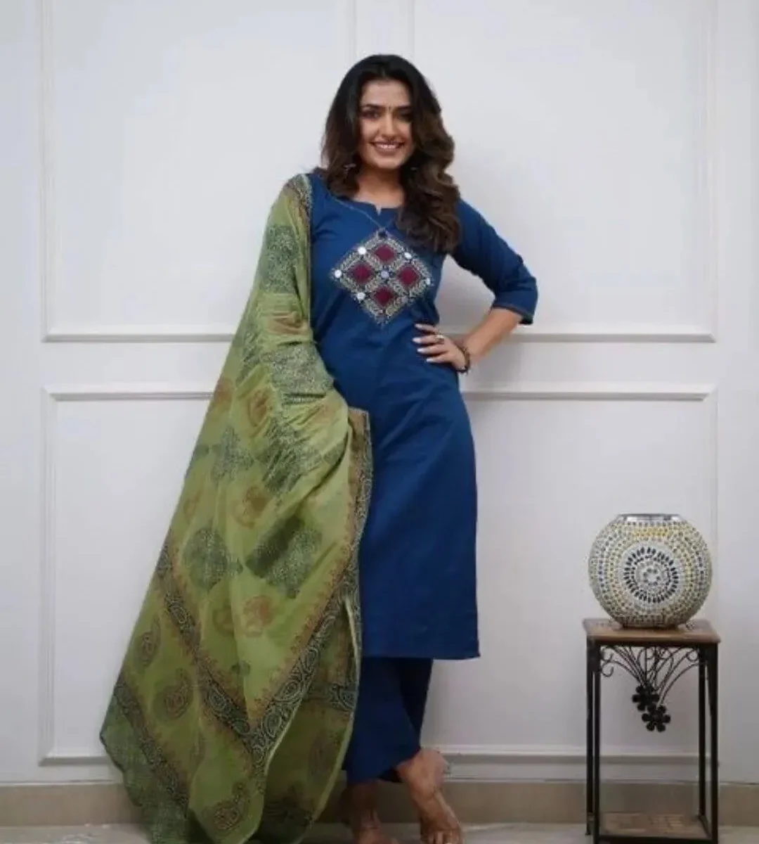 Cotton Blue Suit Set For Women