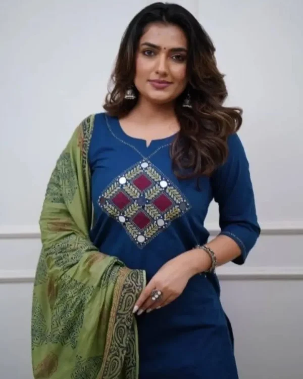 Cotton Blue Suit Set For Women