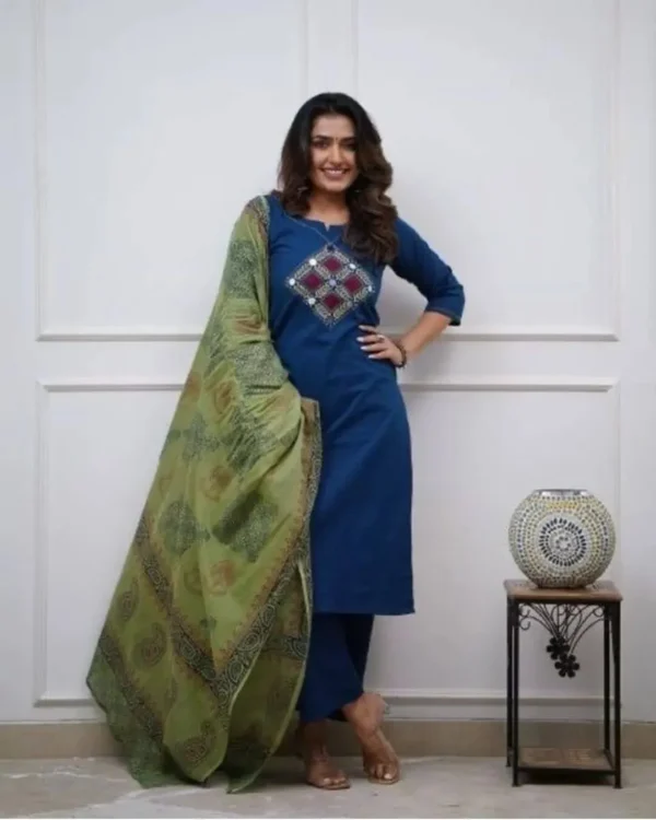 Cotton Blue Suit Set For Women