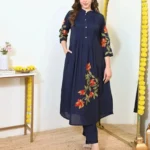 Cotton Dark Blue Kurti Pant Set