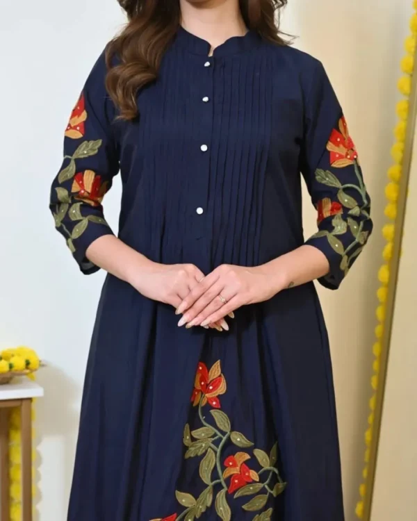 Cotton Dark Blue Kurti Pant Set
