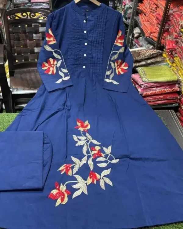 Cotton Dark Blue Kurti Pant Set