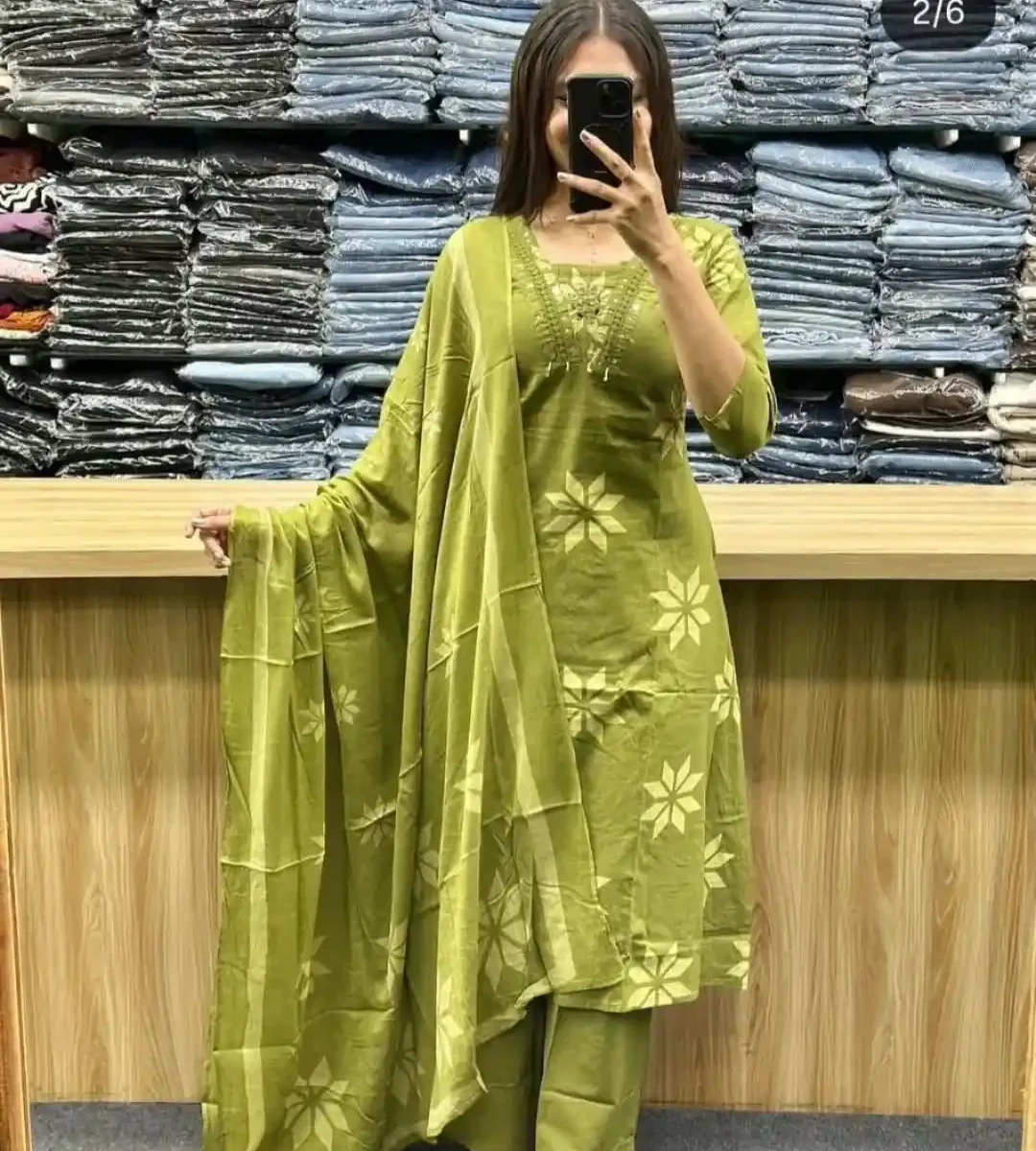 Cotton Dark Green Kurti Pant With Dupatta