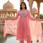 Cotton Embroidered Floral Anarkali Suit Set
