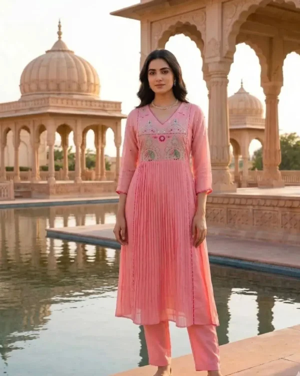 Cotton Embroidered Floral Anarkali Suit Set