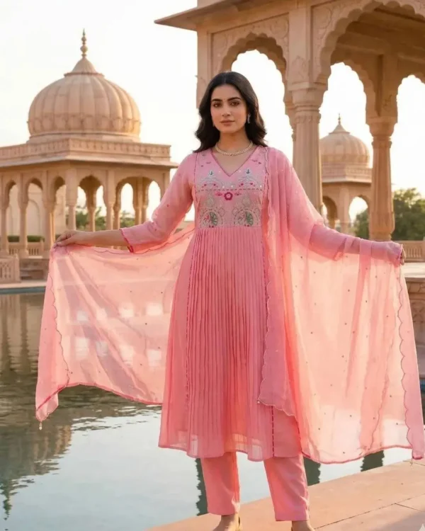 Cotton Embroidered Floral Anarkali Suit Set