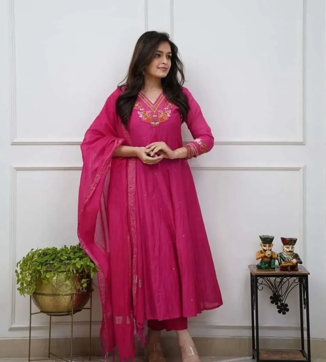 Cotton Flared Anarkali Suit Set