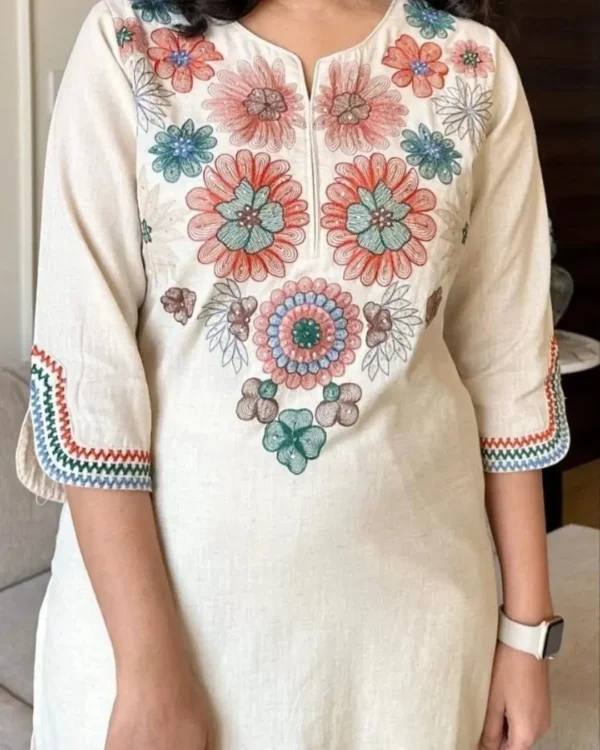 Cotton Flex White Sleeveless Kurti Front neckline