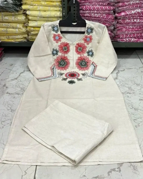 Cotton Flex White Sleeveless Kurti Pant Set