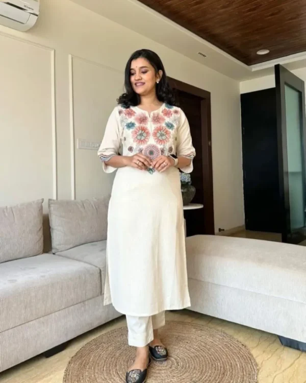 Cotton Flex White Sleeveless Kurti Pant Set