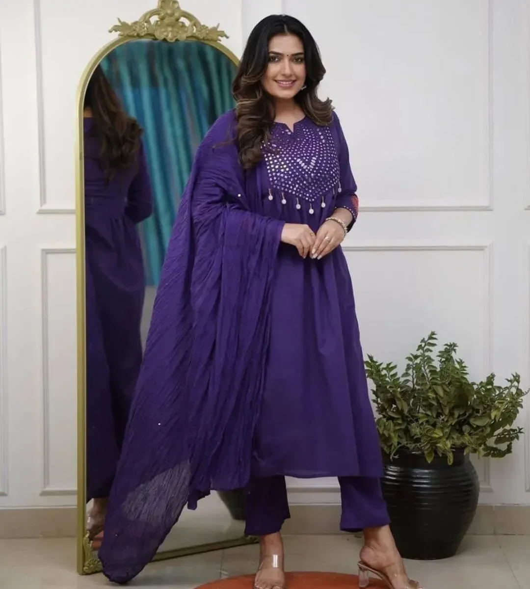 Cotton Floral Print Anarkali Suit Set