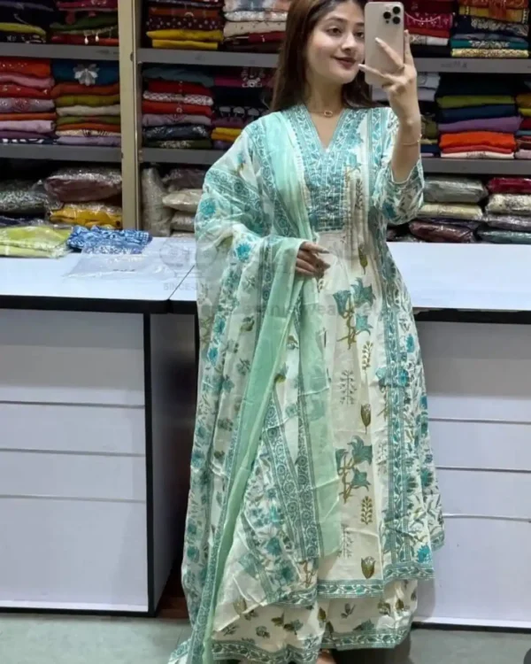 Cotton Floral Print White Suit Set