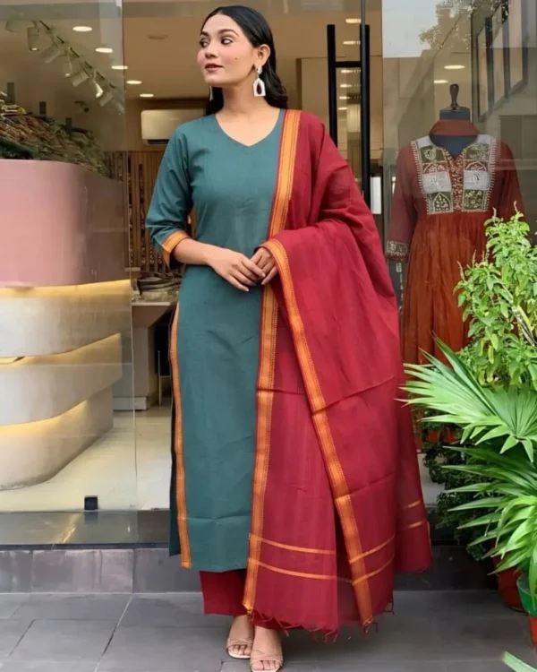 Cotton Green Colour Kurti Set
