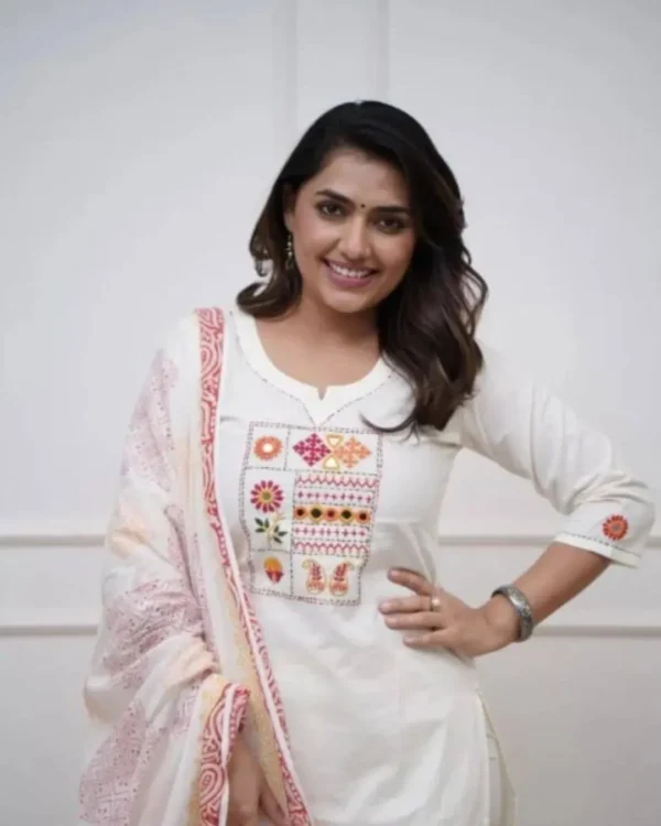Cotton Kurti White Color With Pant Dupatta​