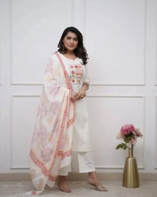 Cotton Kurti White Color With Pant Dupatta​
