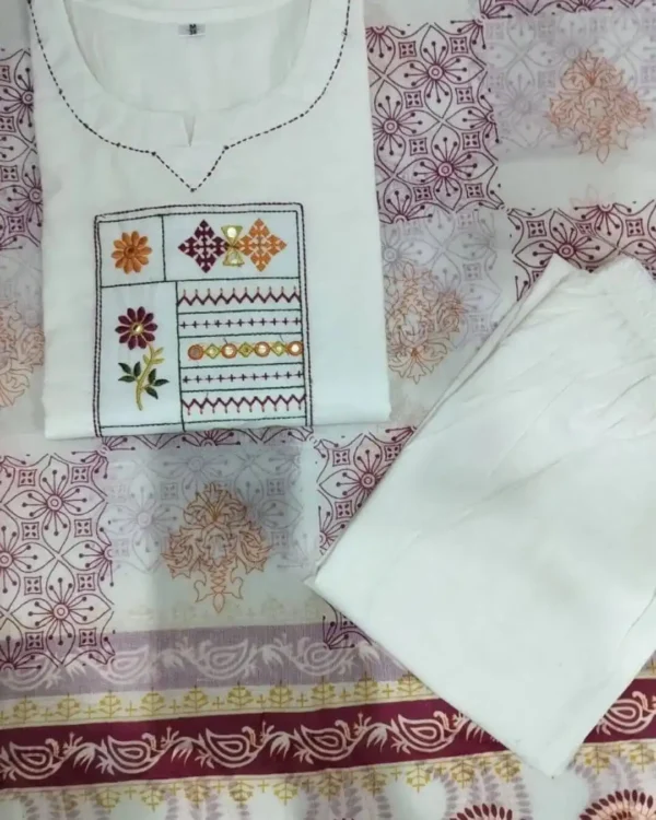 Cotton Kurti White Color With Pant Dupatta​