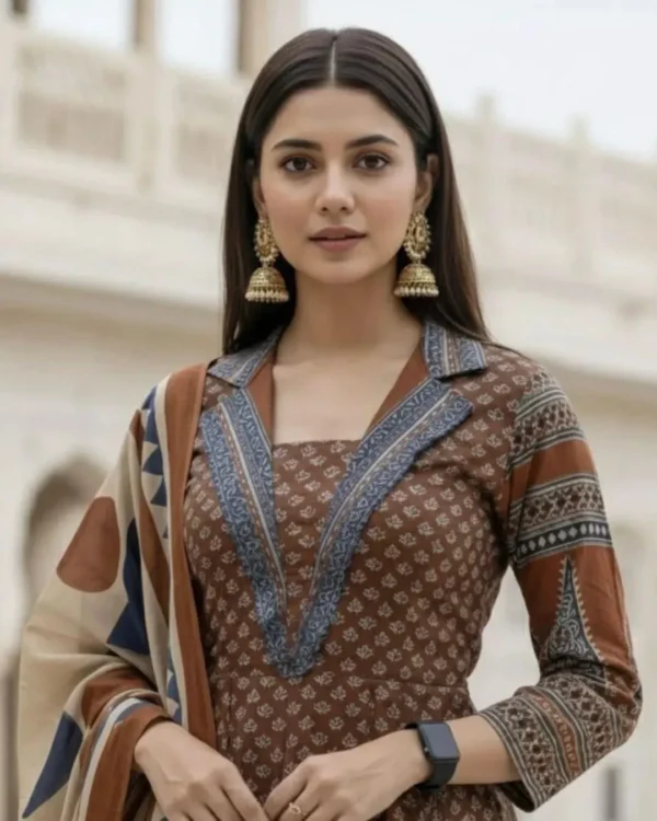Cotton Maroon Anarkali Floral Print Kurta Set