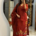 Cotton Maroon Floral Print Suit Set