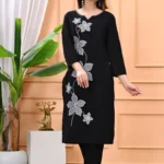 Cotton Office Wear Black Kurti Pant Set