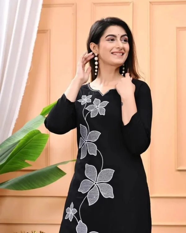 Cotton Office Wear Black Kurti Pant Set