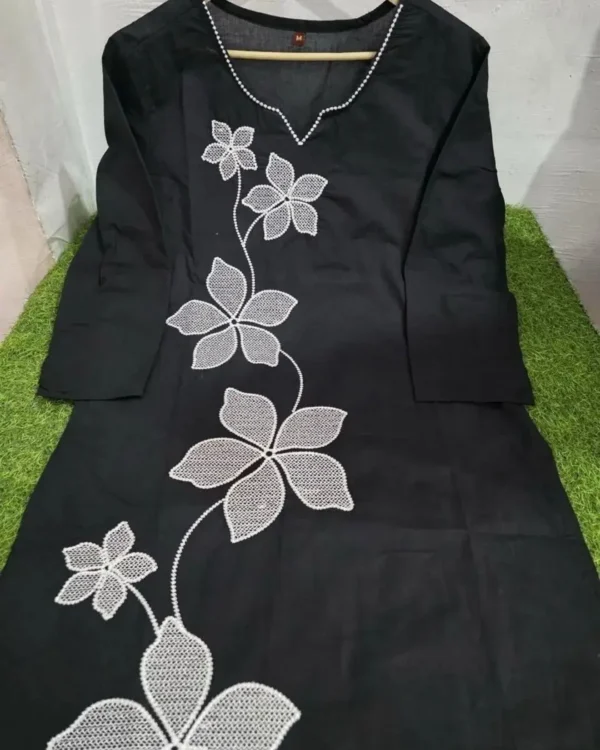 Cotton Office Wear Black Kurti Pant Set