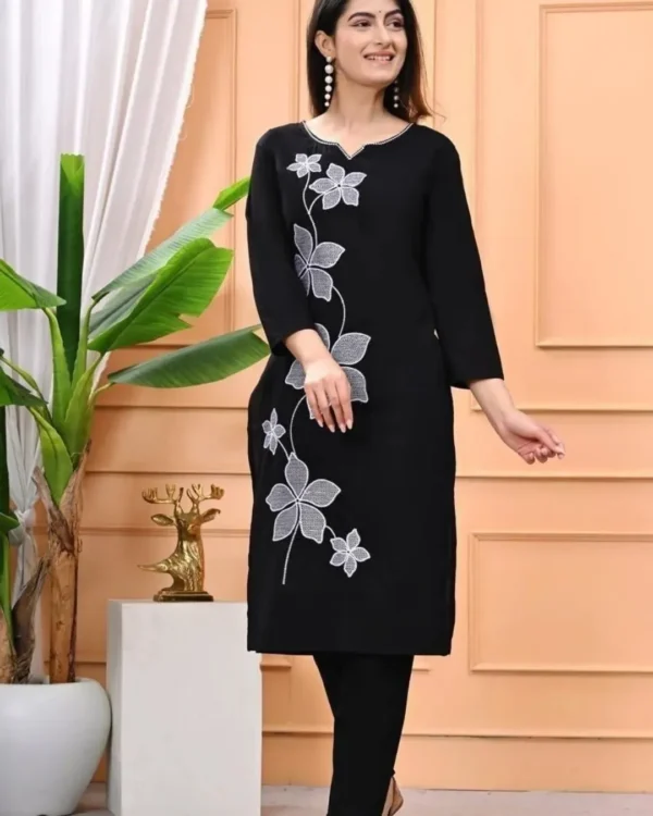 Cotton Office Wear Black Kurti Pant Set