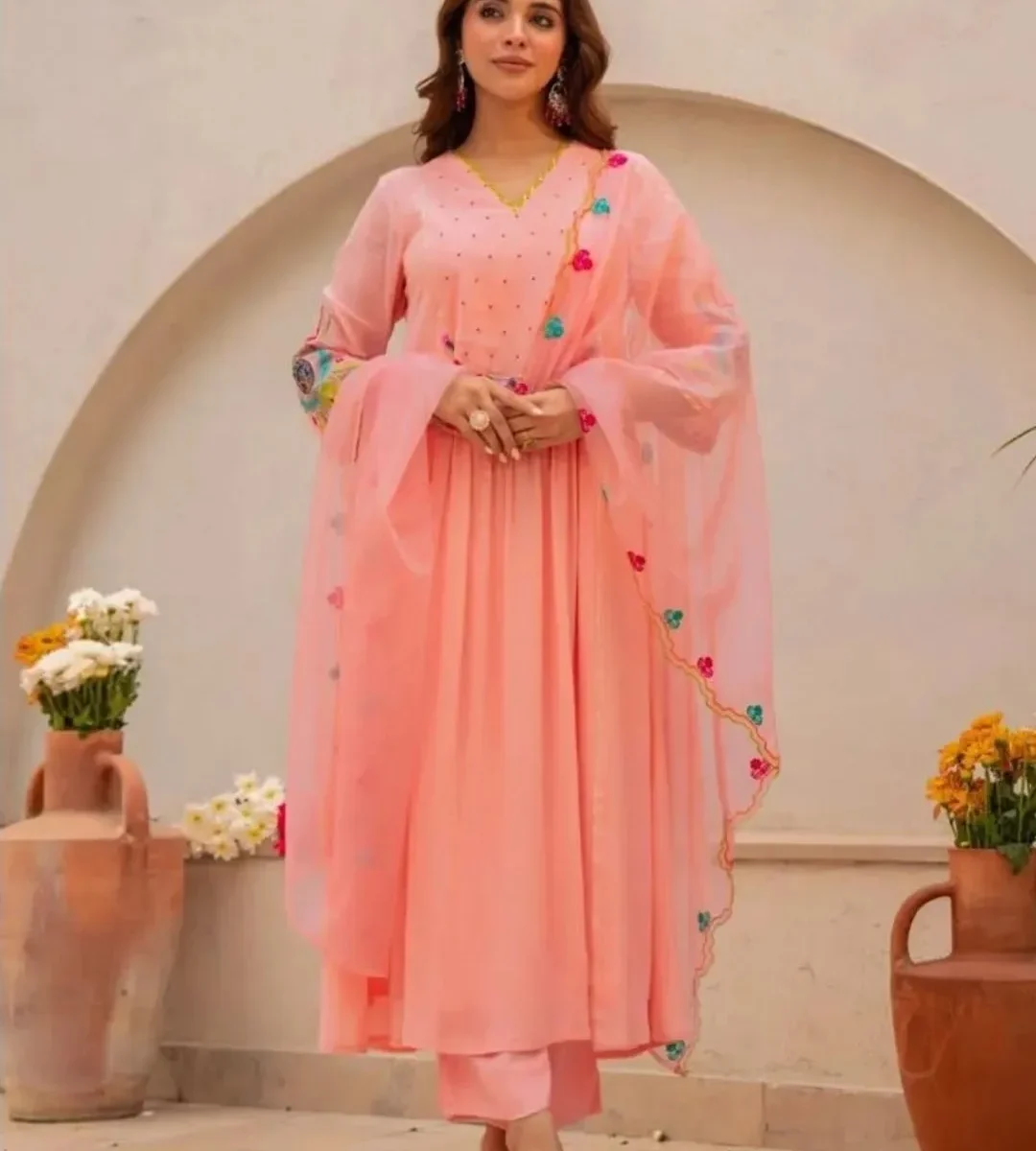 Cotton Pastel Pink Kurti Pant With Dupatta​