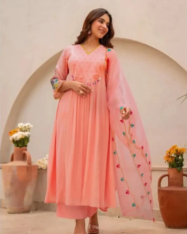 Cotton Pastel Pink Kurti Pant With Dupatta​