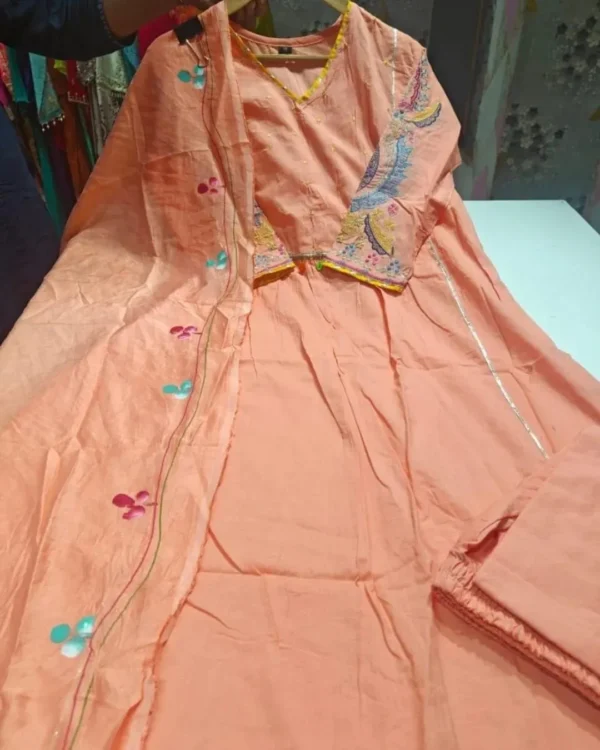 Cotton Pastel Pink Kurti Pant With Dupatta​