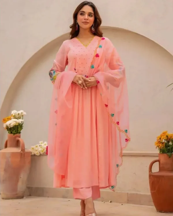 Cotton Pastel Pink Kurti Pant With Dupatta​