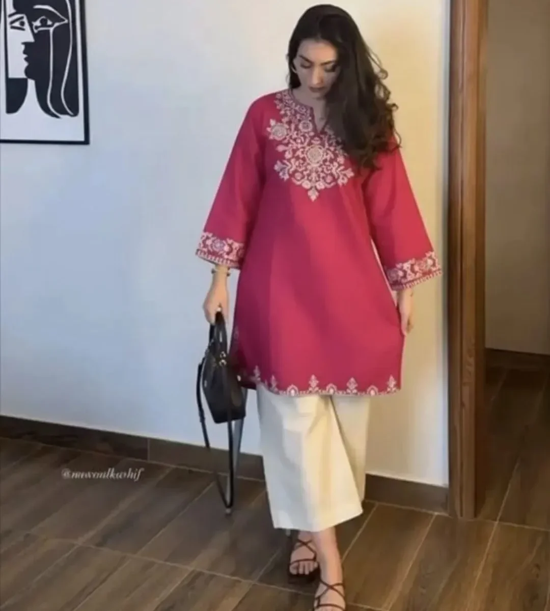 Cotton Pink Kurti With Plazo Set