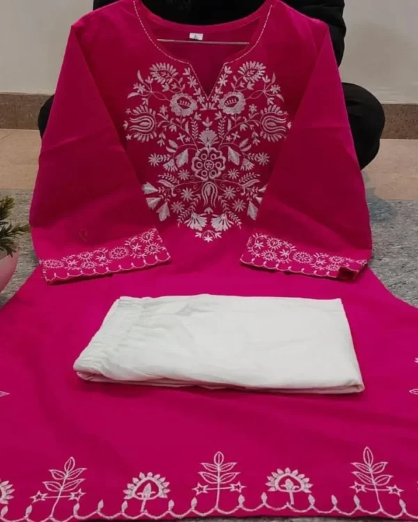 Cotton Pink Kurti With Plazo Set